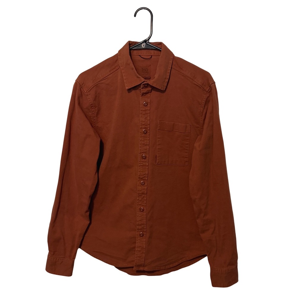 Topo Designs Button Up Shirt Mens Medium Rust Orange Organic Cotton Stretch